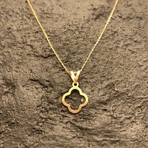 New 18K Solid Gold Clover Pendant and Au 750 Chain- dainty necklace